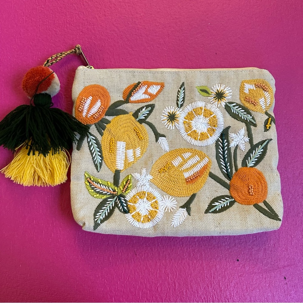 Beaded Citrus Linen Clutch